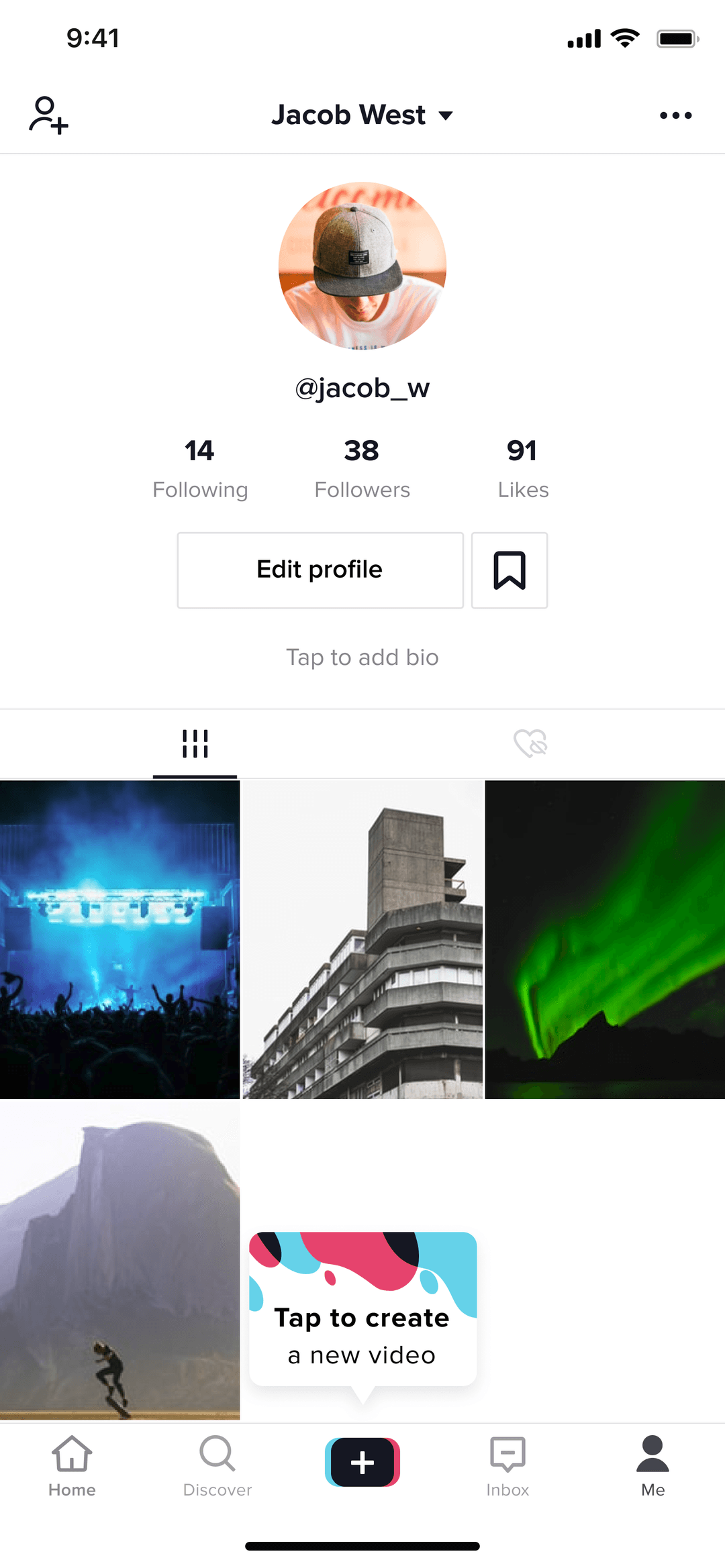 TikTok profile before growth